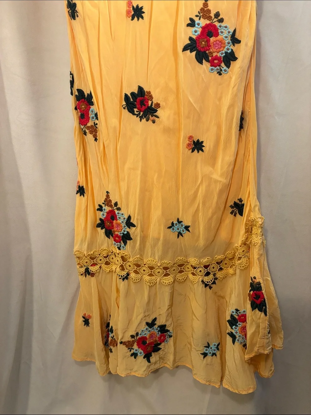 Free People Bali Santa Cruz Yellow Floral Ruffled Midi Dress
